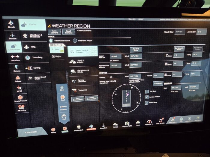 Simulator IOS weather and environment setup screen